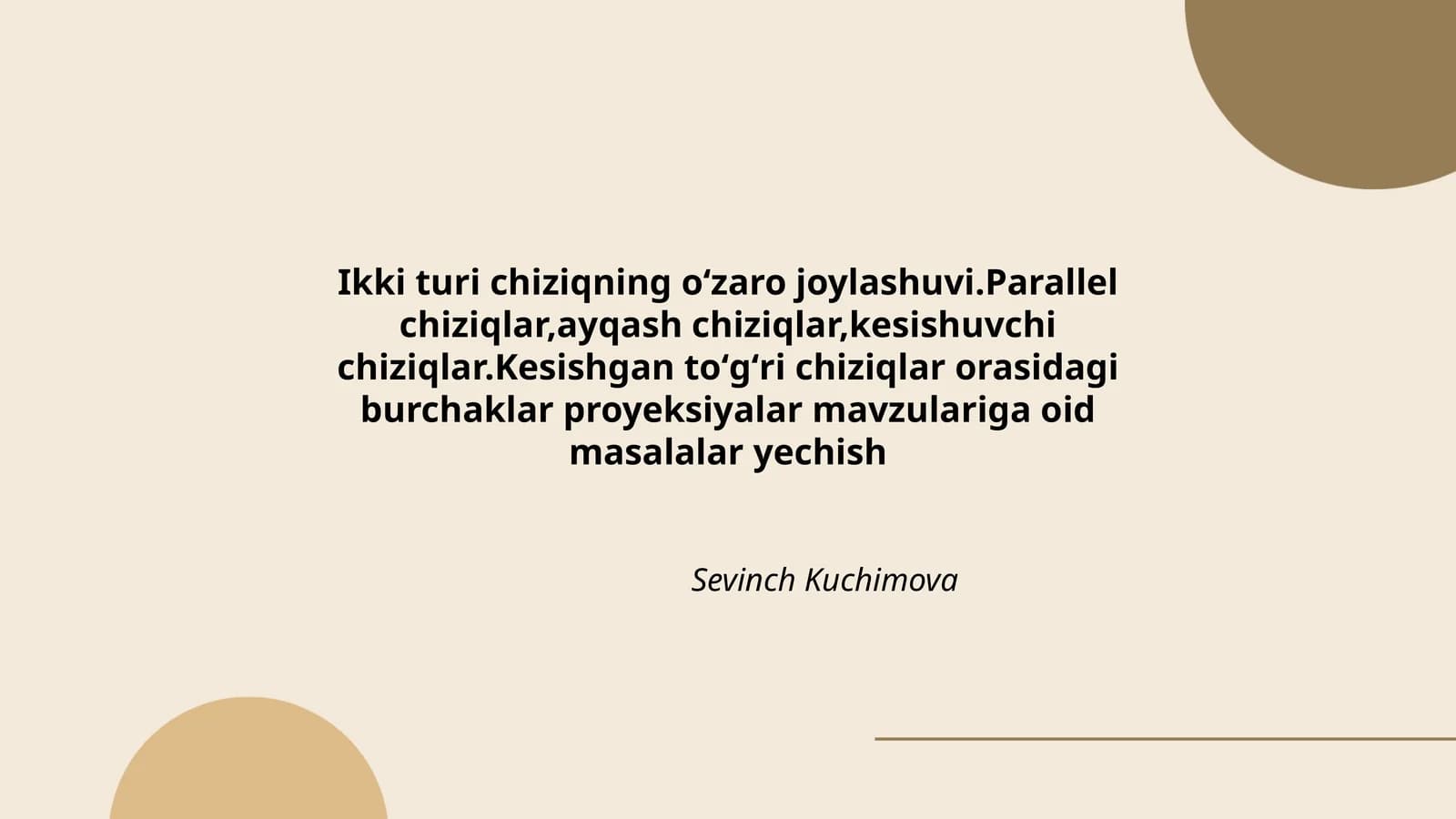 Paralel chiziqlar va burchaklar proyeksiyalari