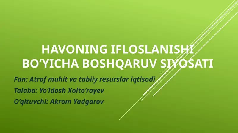 Havoning ifloslanishi bo'yicha boshqaruv siyosati