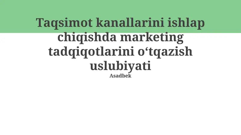 Marketing Tadqiqotlarini O'tkazish Usullari