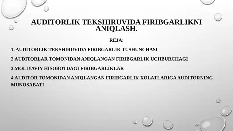 AUDITORLIK TEKSHIRUVIDA FIRIBGARLIKNI ANIQLASH