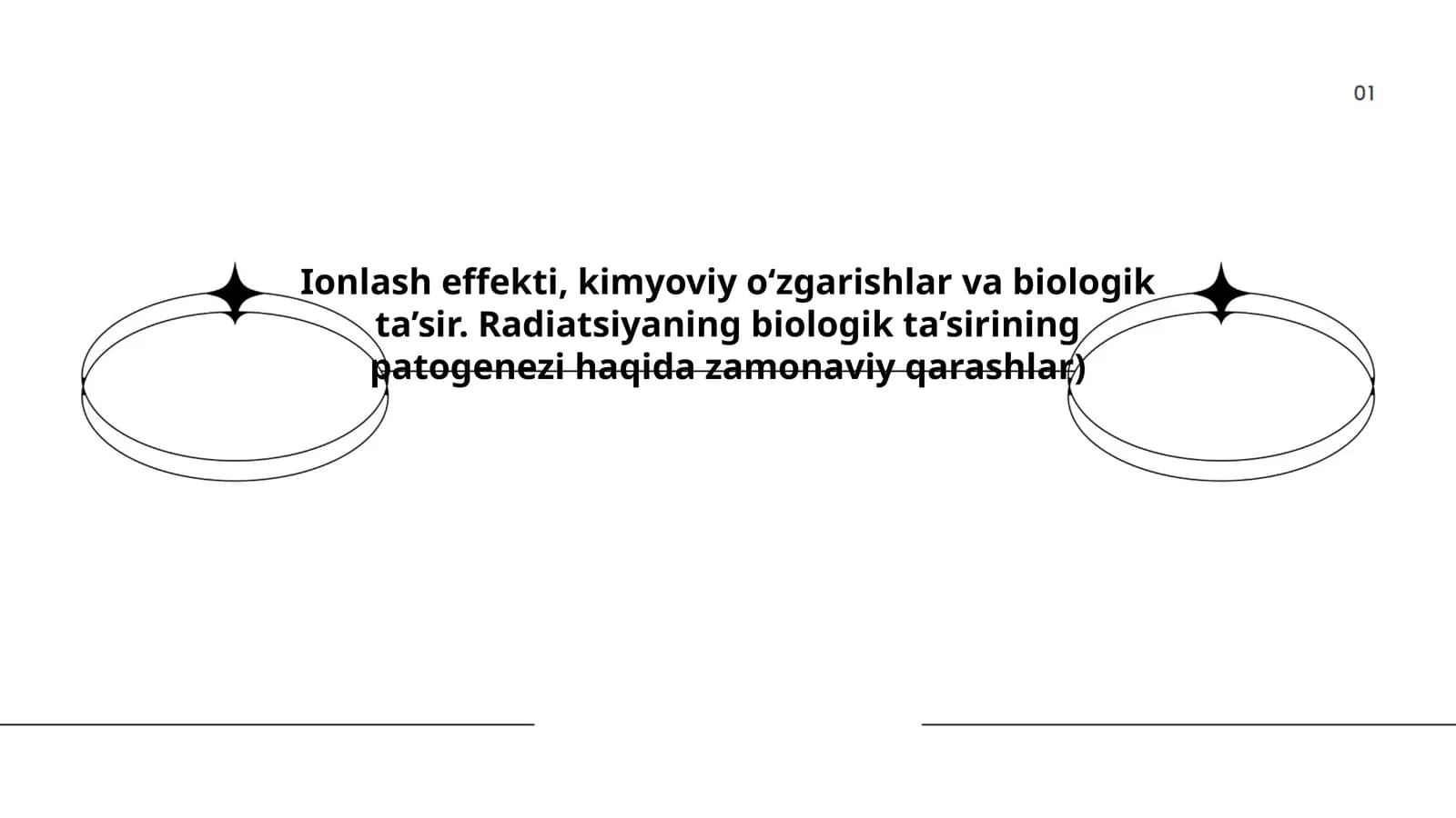 Ionlash effekti, kimyoviy o‘zgarishlar va biologik ta’sir. Radiatsiyaning biologik ta’sirining patogenezi haqida zamonaviy qarashlar