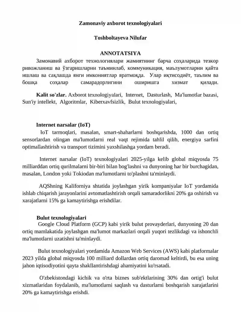 Zamonaviy axborot texnologiyalari