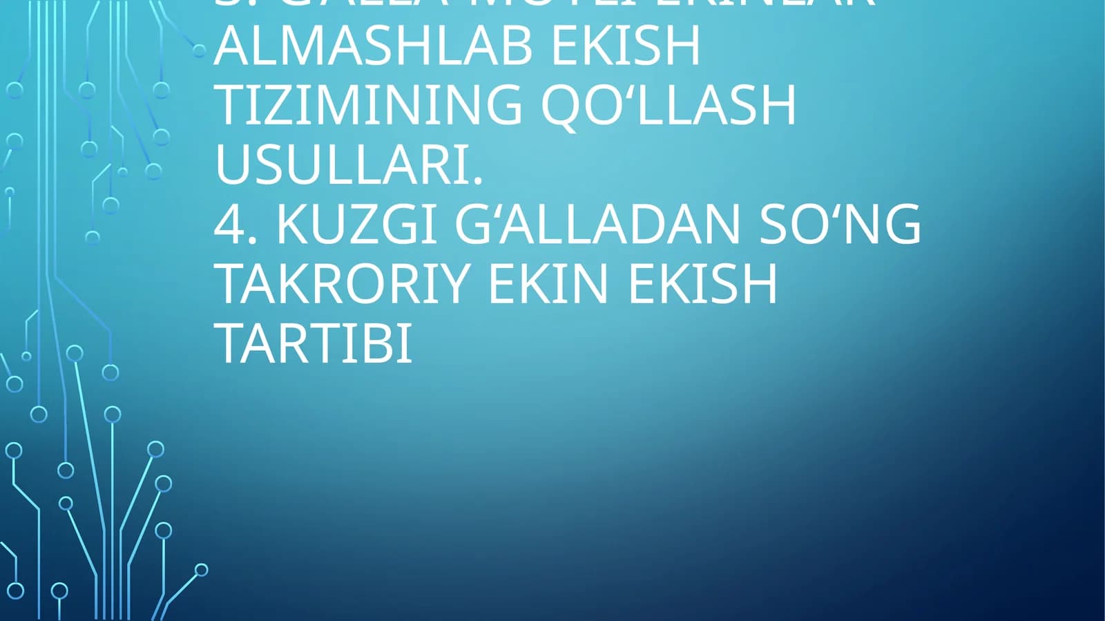 Tog’ oldi yarim sahro mintaqasi uchun tavsiya etilgan almashlab ekish tizimlari