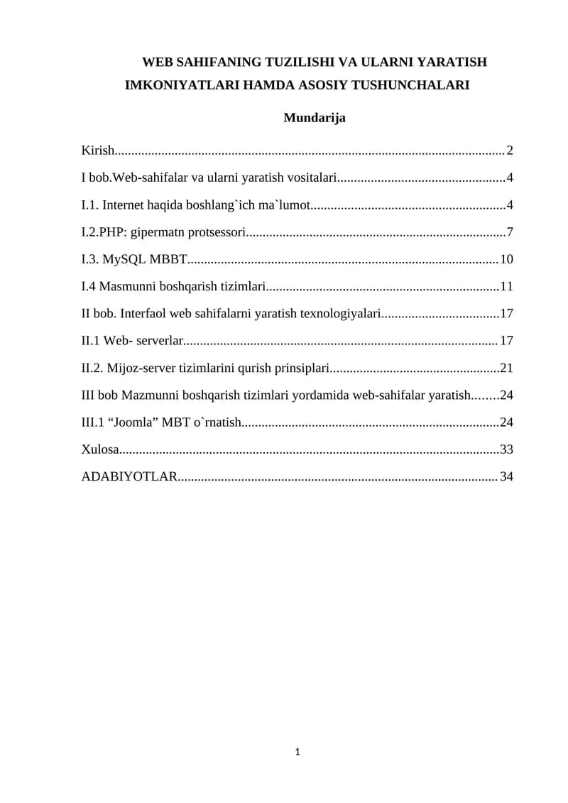 WEB SAHIFANING TUZILISHI VA ULARNI YARATISH IMKONIYATLARI HAMDA ASOSIY TUSHUNCHALARI