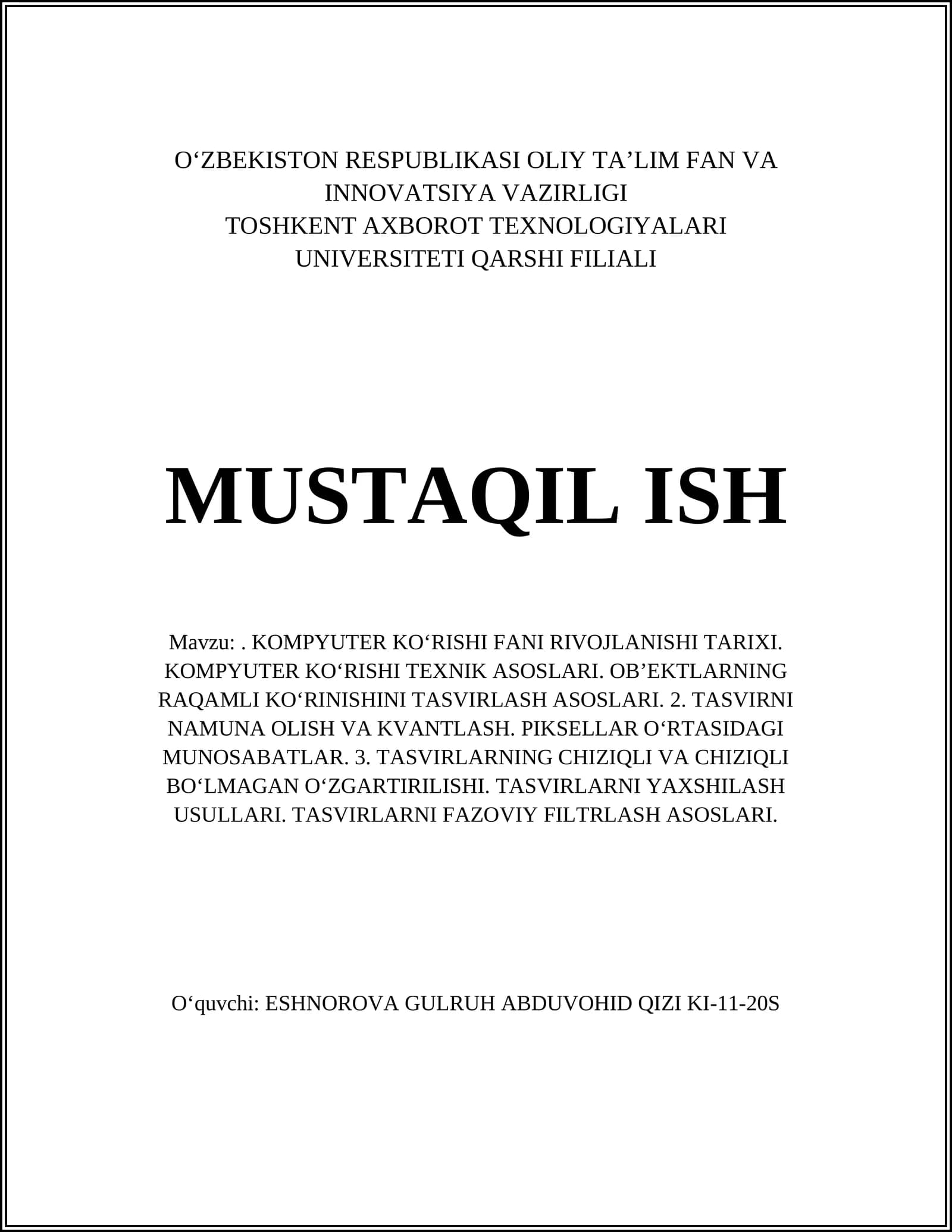 KOMPYUTER KO‘RISHI FANI RIVOJLANISHI TARIXI