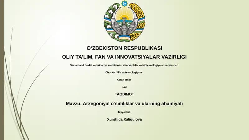 Arxegoniyal O'simliklar va Ularning Ahamiyati
