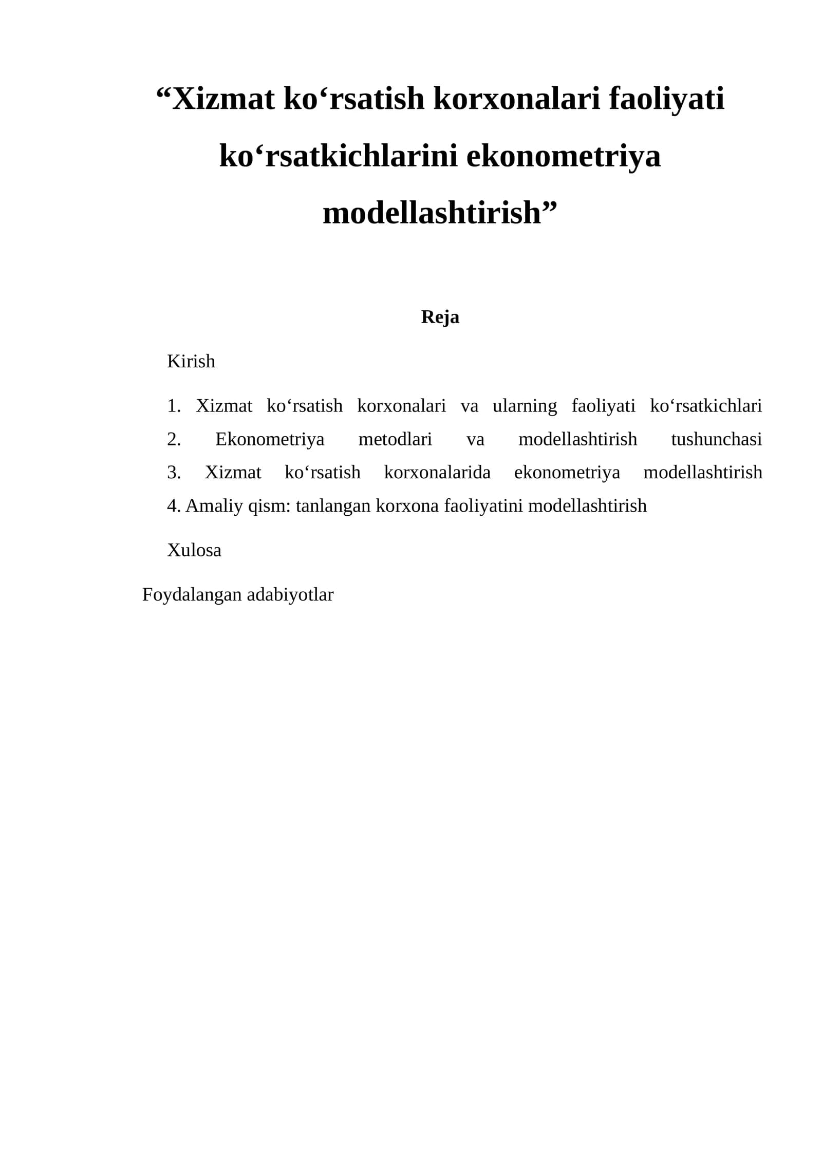 Ekonometriya modellashtirish