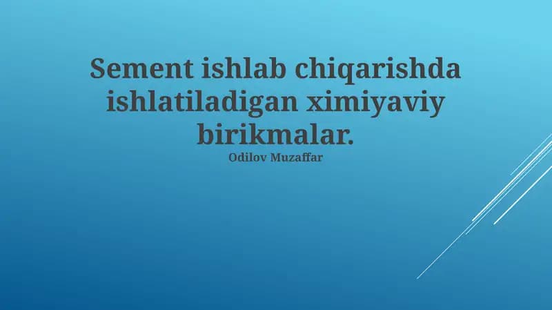 Tsement Ishlab Chiqarishda Qo'llaniladigan Kimyoviy Birikmalar