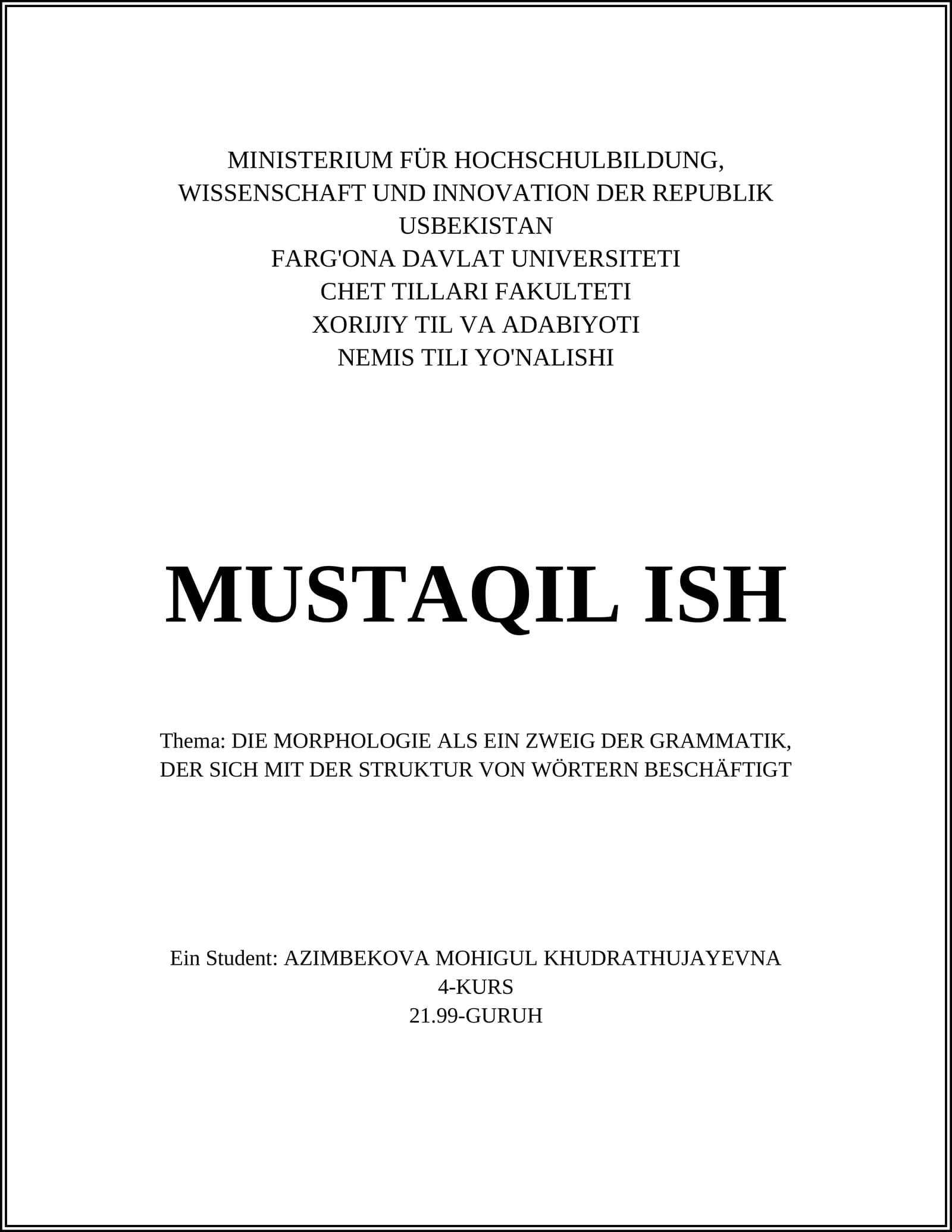 DIE MORPHOLOGIE ALS EIN ZWEIG DER GRAMMATIK