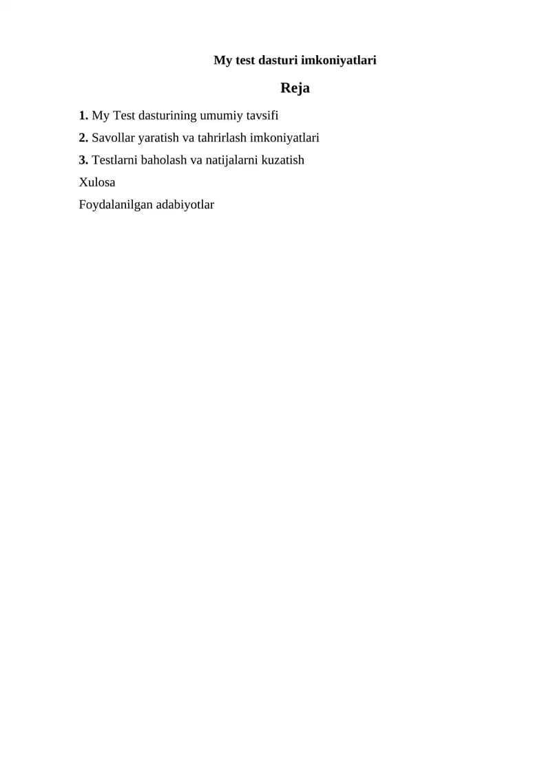My test dasturi imkoniyatlari