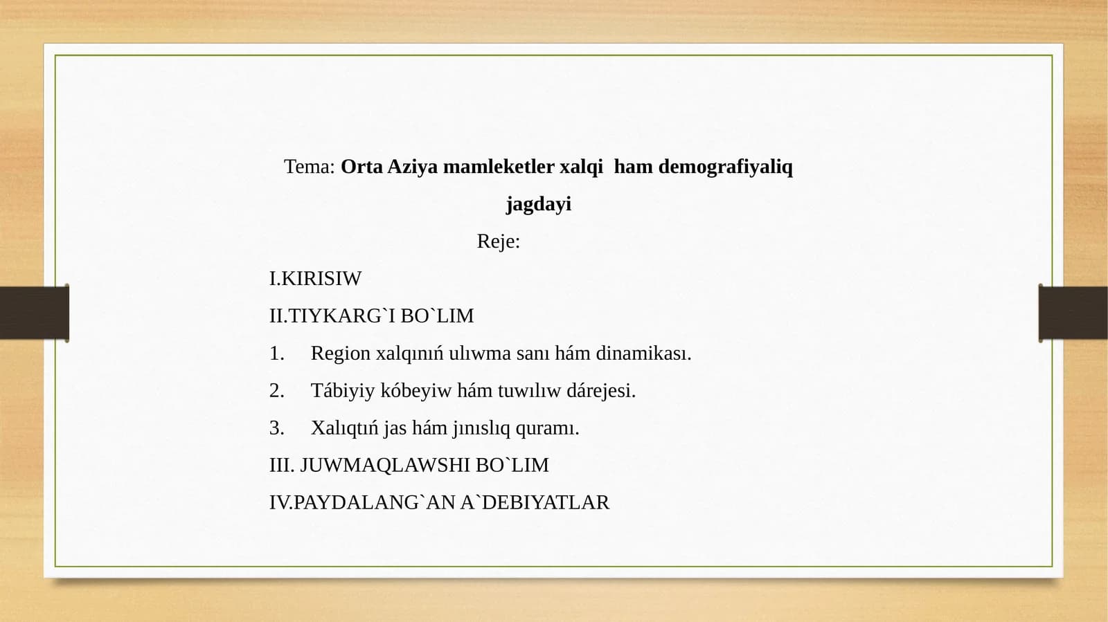 Orta Aziya mamleketler xalqi ham demografiyaliq jagdayi