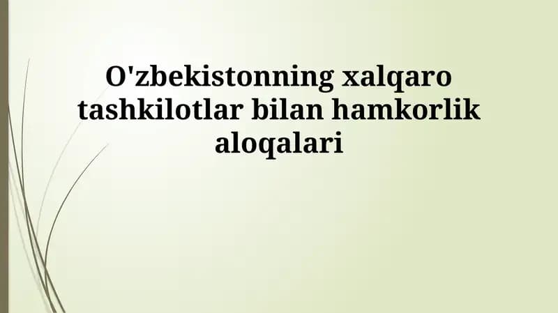 O'zbekistonning xalqaro tashkilotlar bilan hamkorlik