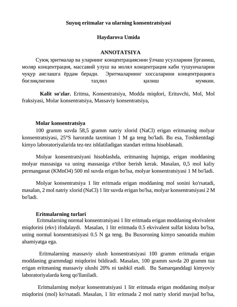 Molar konsentratsiya