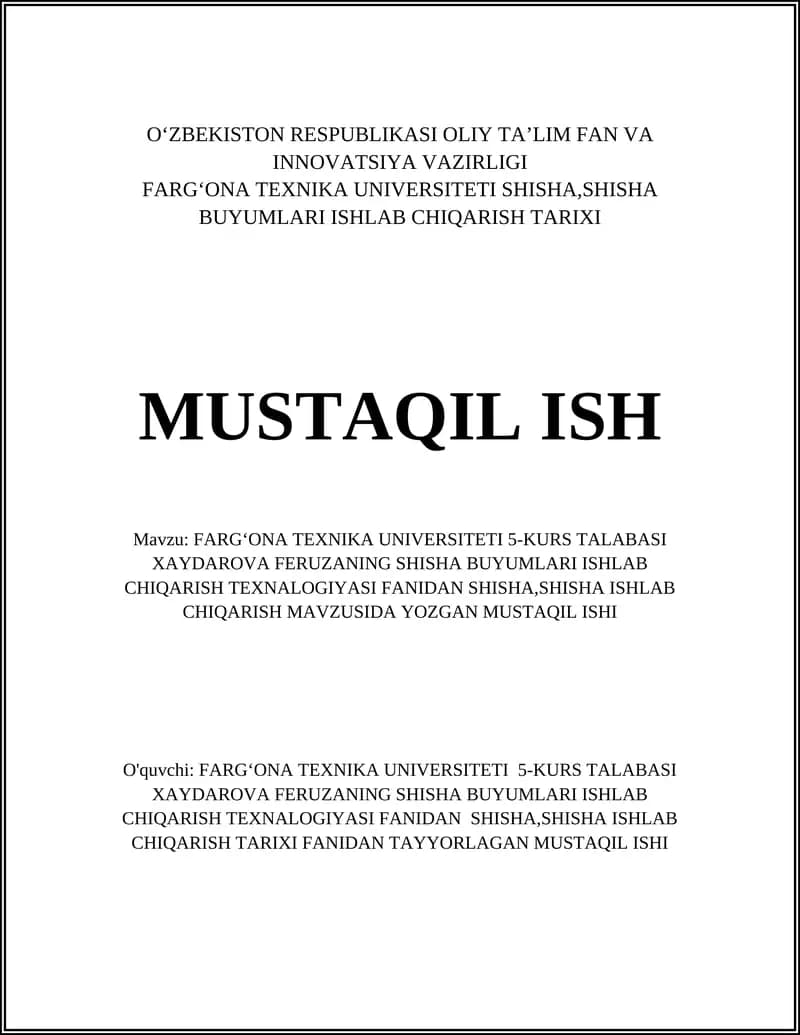 Shisha Buyumlari Ishlab Chiqarish Texnologiyasi