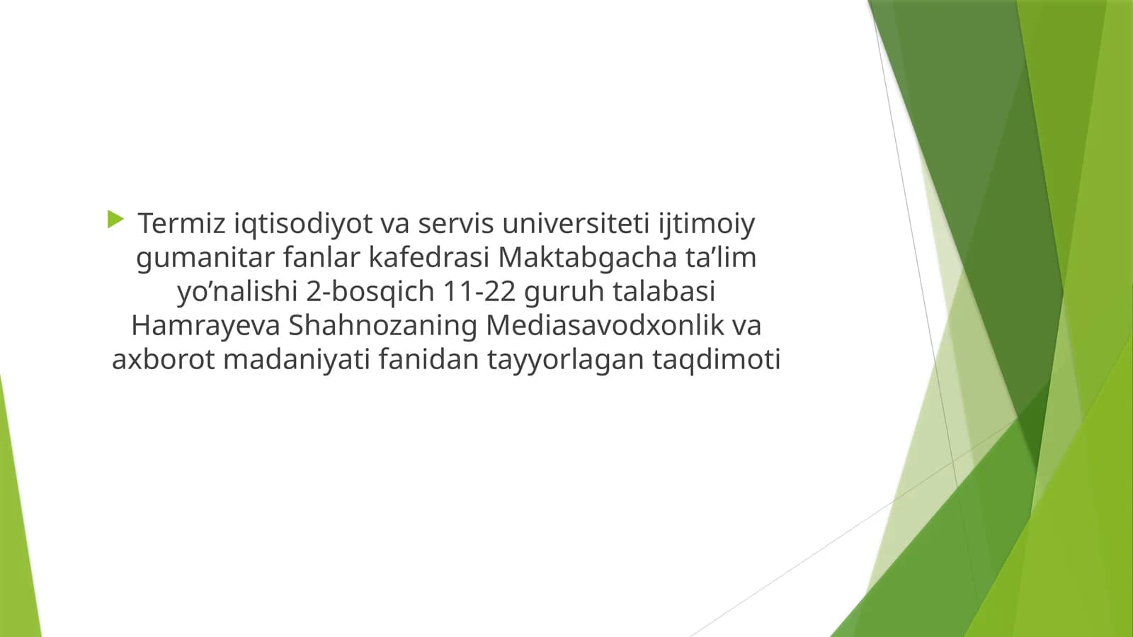 Mediasavodxonlik va axborot madaniyati fanidan tayyorlagan taqdimoti