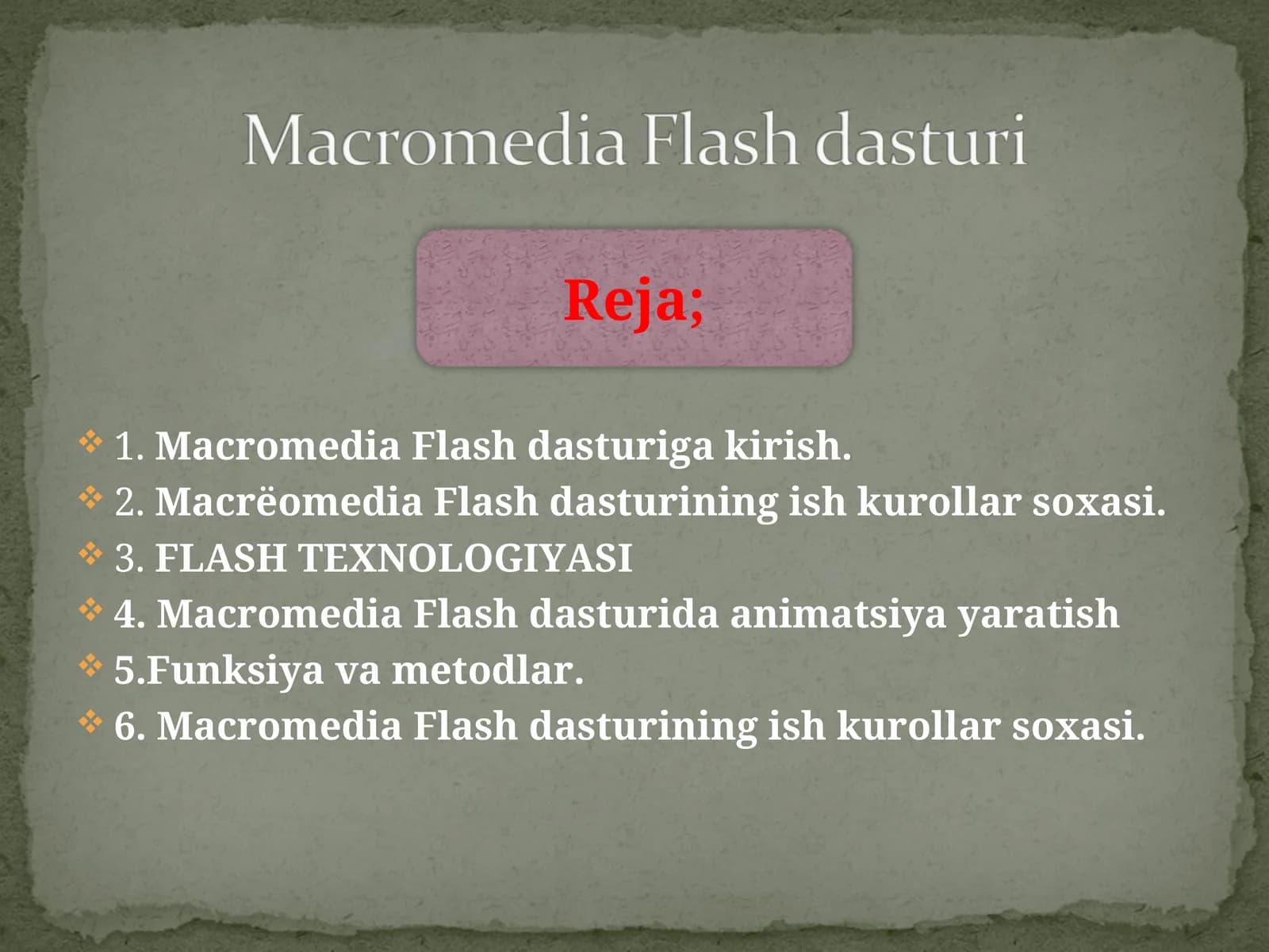 Macromedia Flash dasturiga kirish