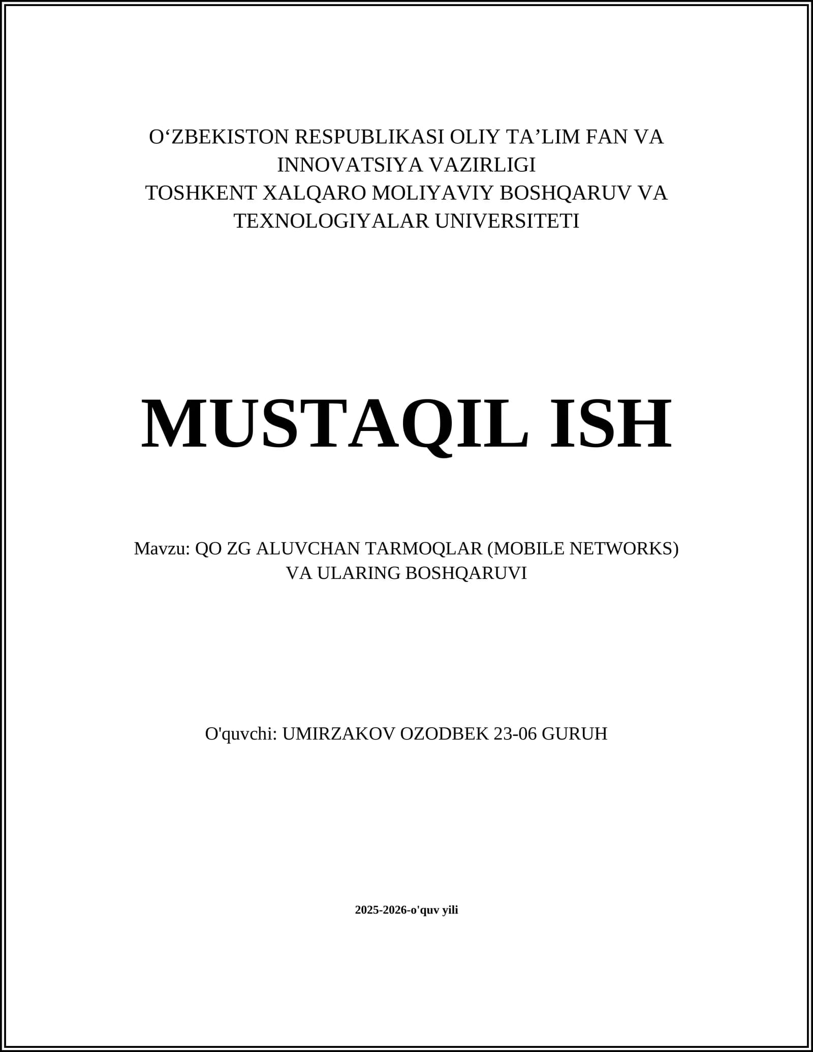 Mobil tarmoqlarning arxitekturasi