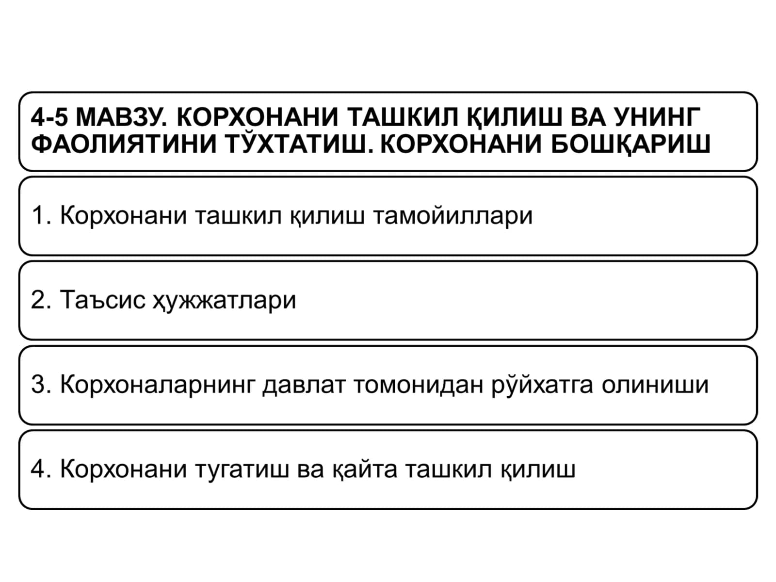 Корхонани ташкил қилиш тамойиллари