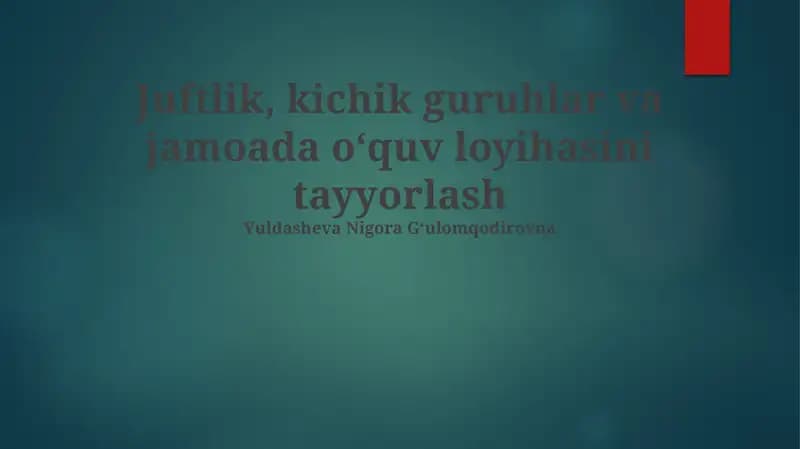 Juftlik, kichik guruhlar va jamoada oʻquv loyihasini tayyorlash