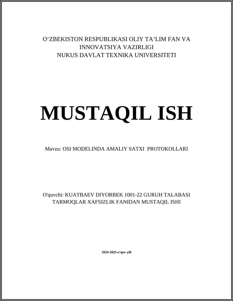 OSI MODELINDA AMALIY SATXI PROTOKOLLARI