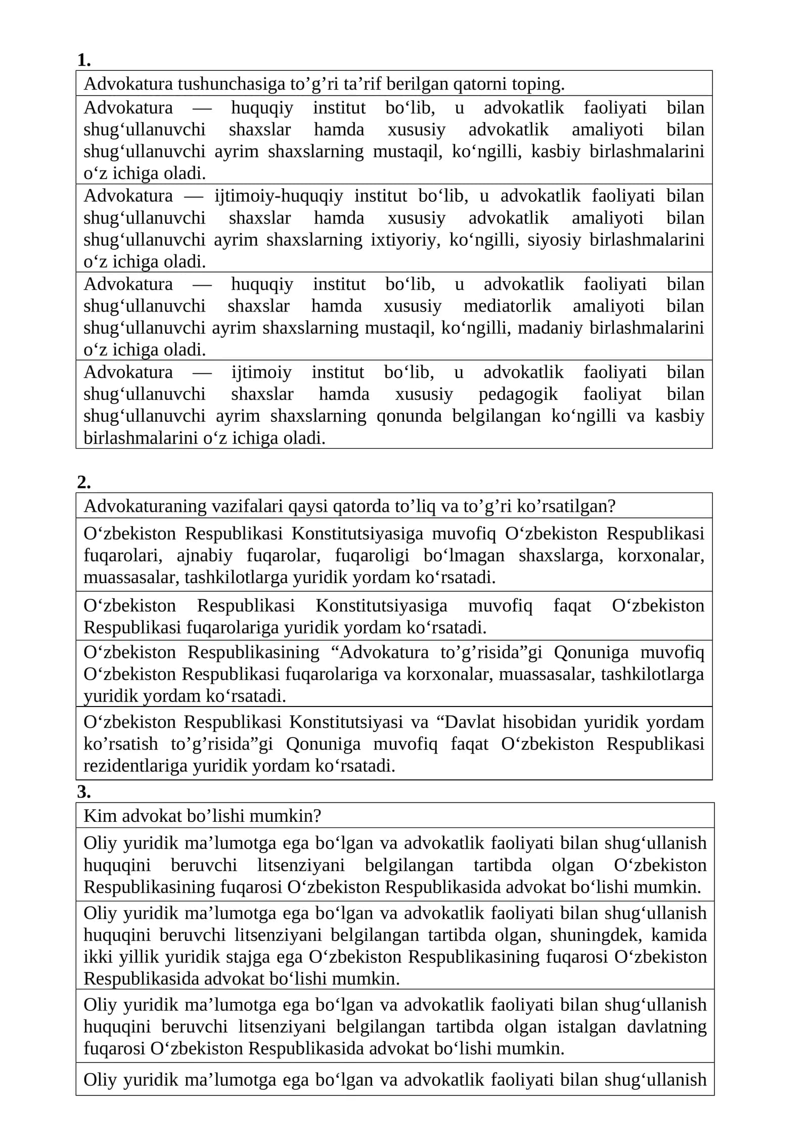 Advokatura fodidan test