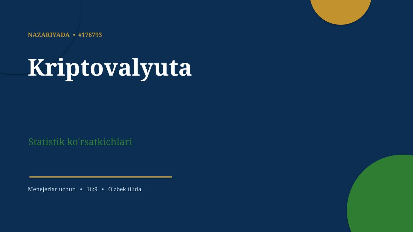 Kriptovalyuta Statistik ko'rsatkichlari