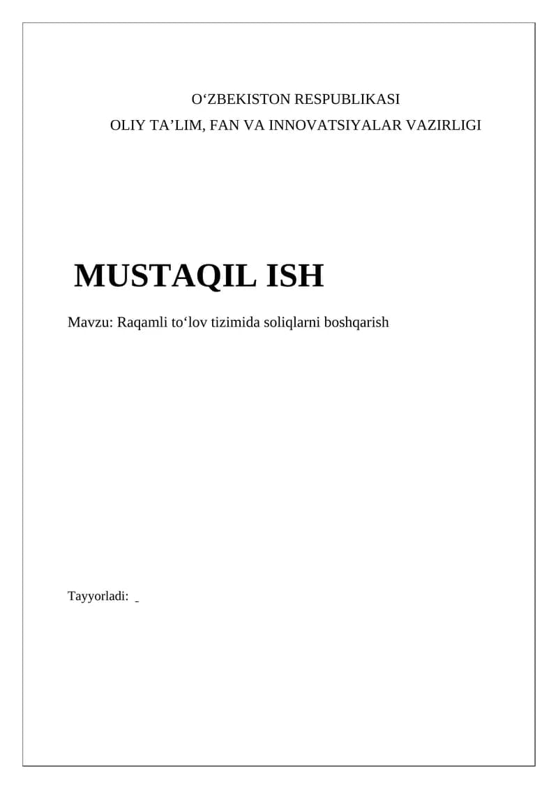 Raqamli toʻlov tizimida soliqlarni boshqarish