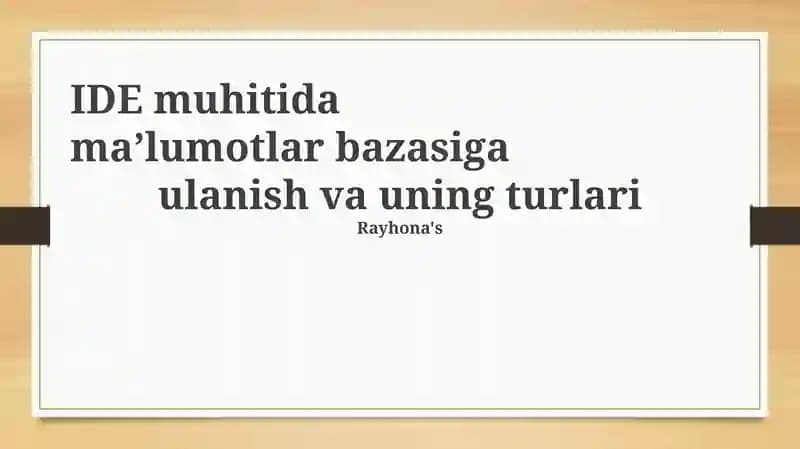 IDEda Ma'lumotlar Bazalariga Ulanish: Turlari va Sozlash