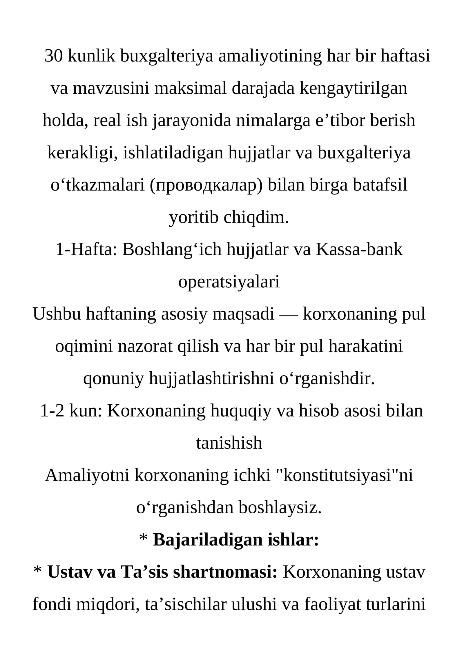 30 kunlik buxgalteriya amaliyoti