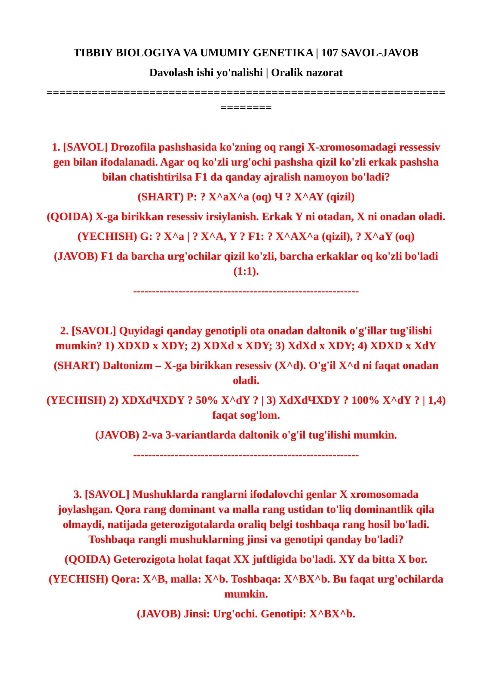 Tibbiy biologiya va umumiy genetika