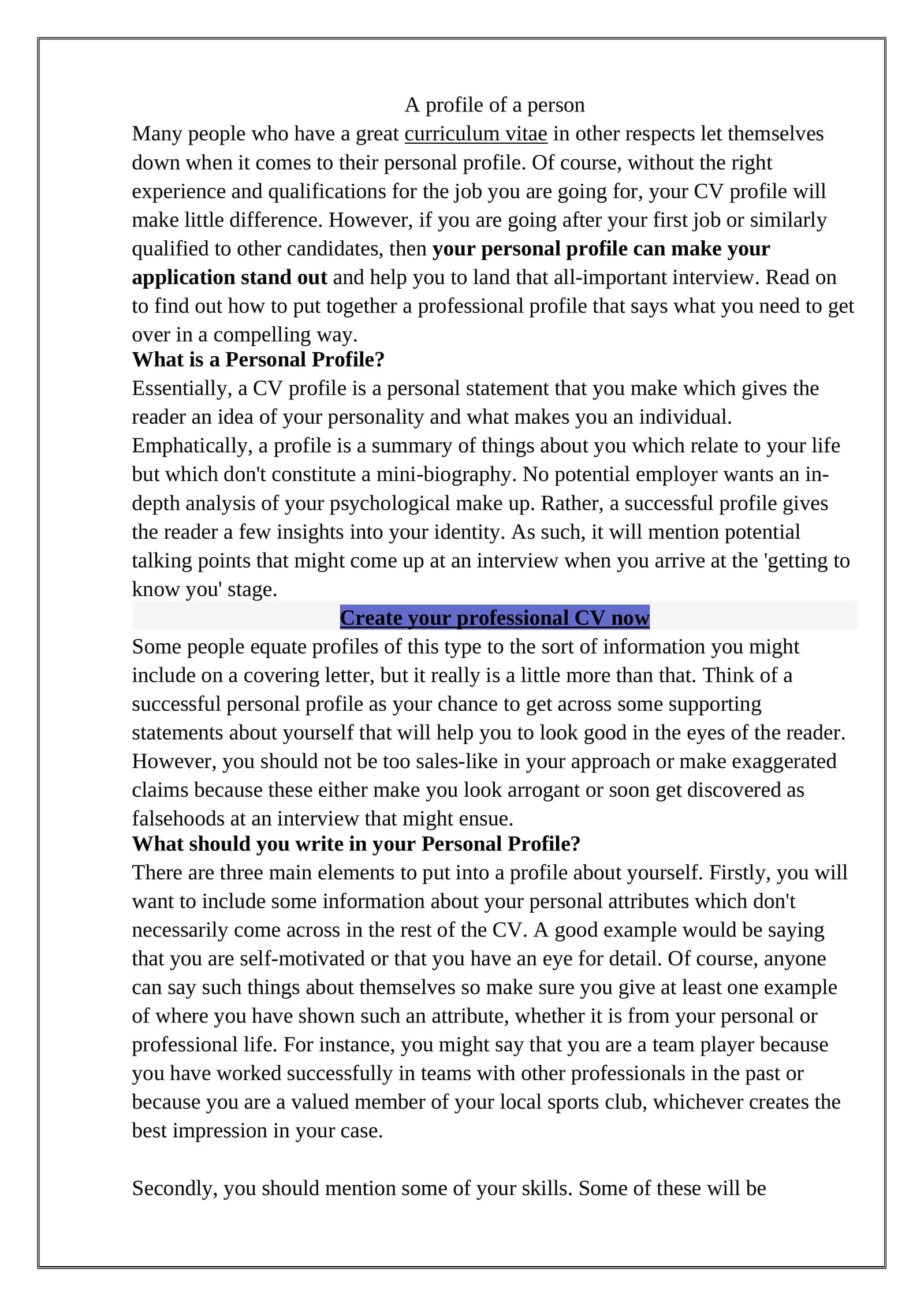 Personal Profile