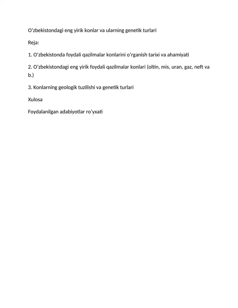 Oʻzbekistondagi eng yirik konlar va ularning genetik turlari