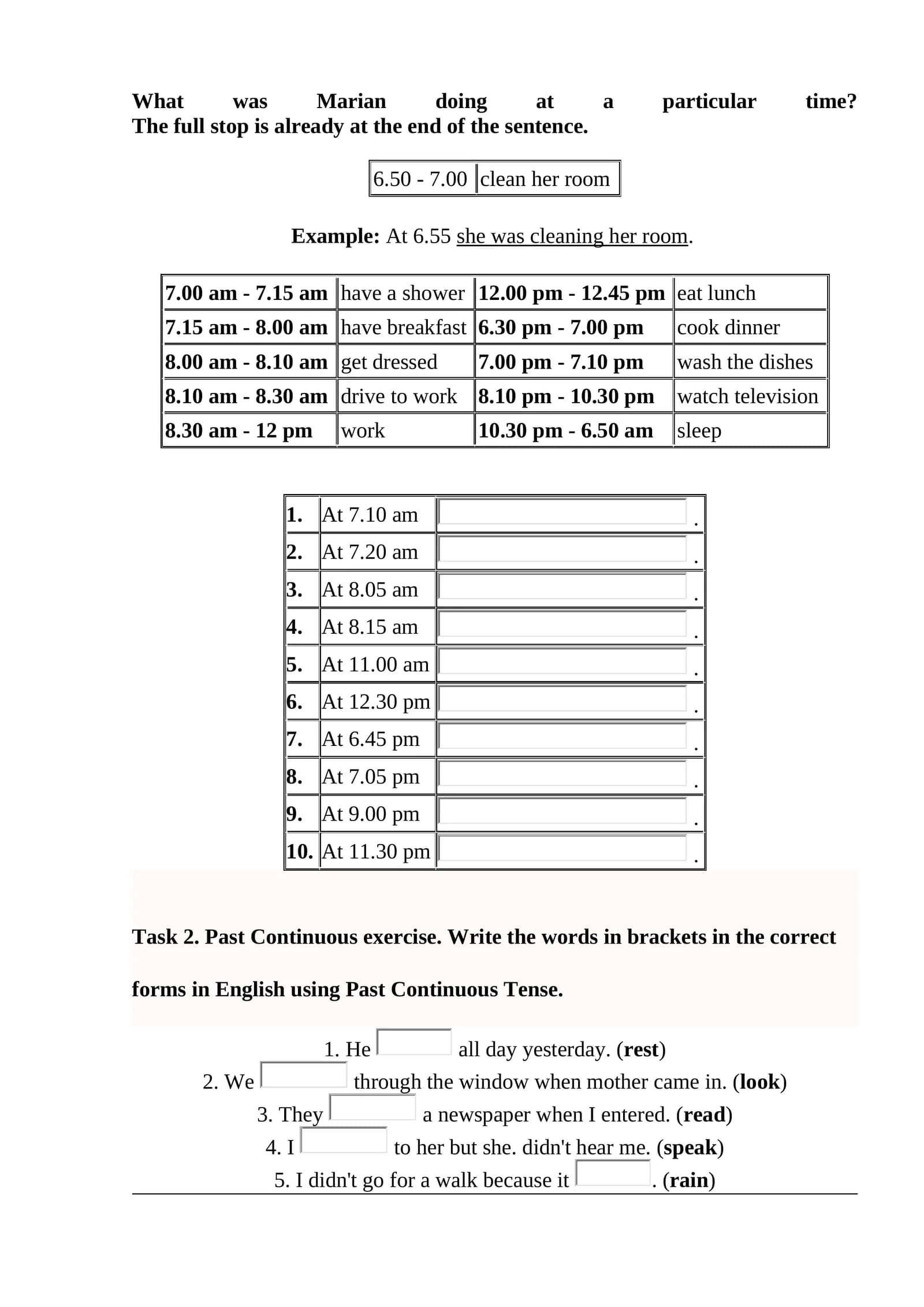 Past Continuous exercise