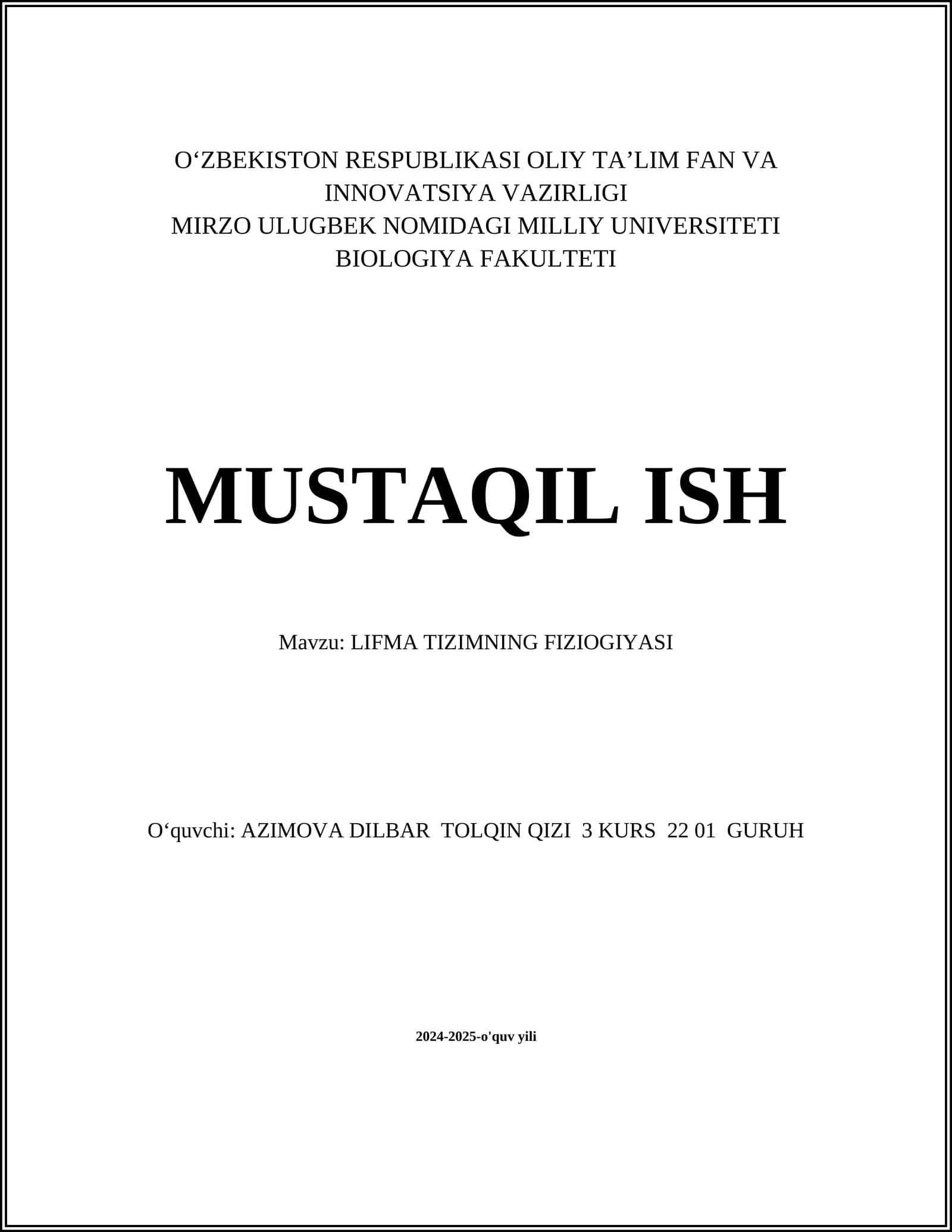 LIFMA TIZIMNING FIZIOGIYASI