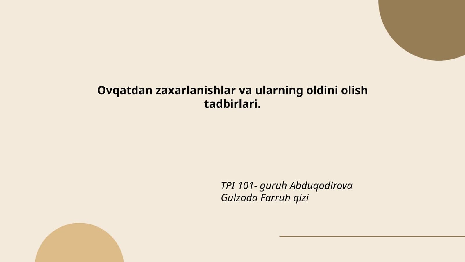 Ovqatdan zaxarlanishlar va ularning oldini olish tadbirlari