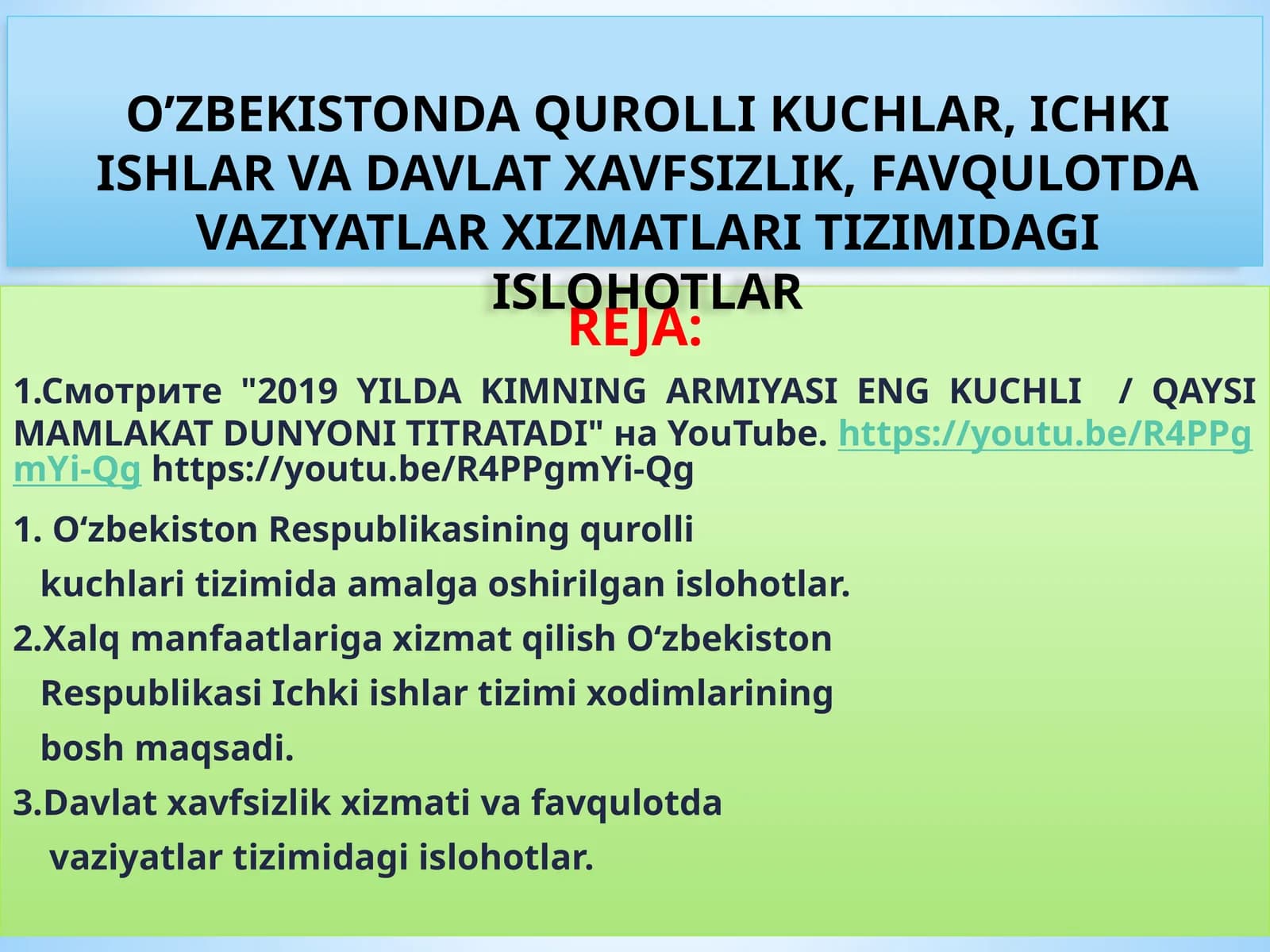 O'zbekiston Respublikasining qurolli kuchlari tizimi
