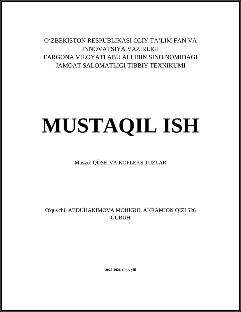 QÒSH VA KOPLEKS TUZLAR