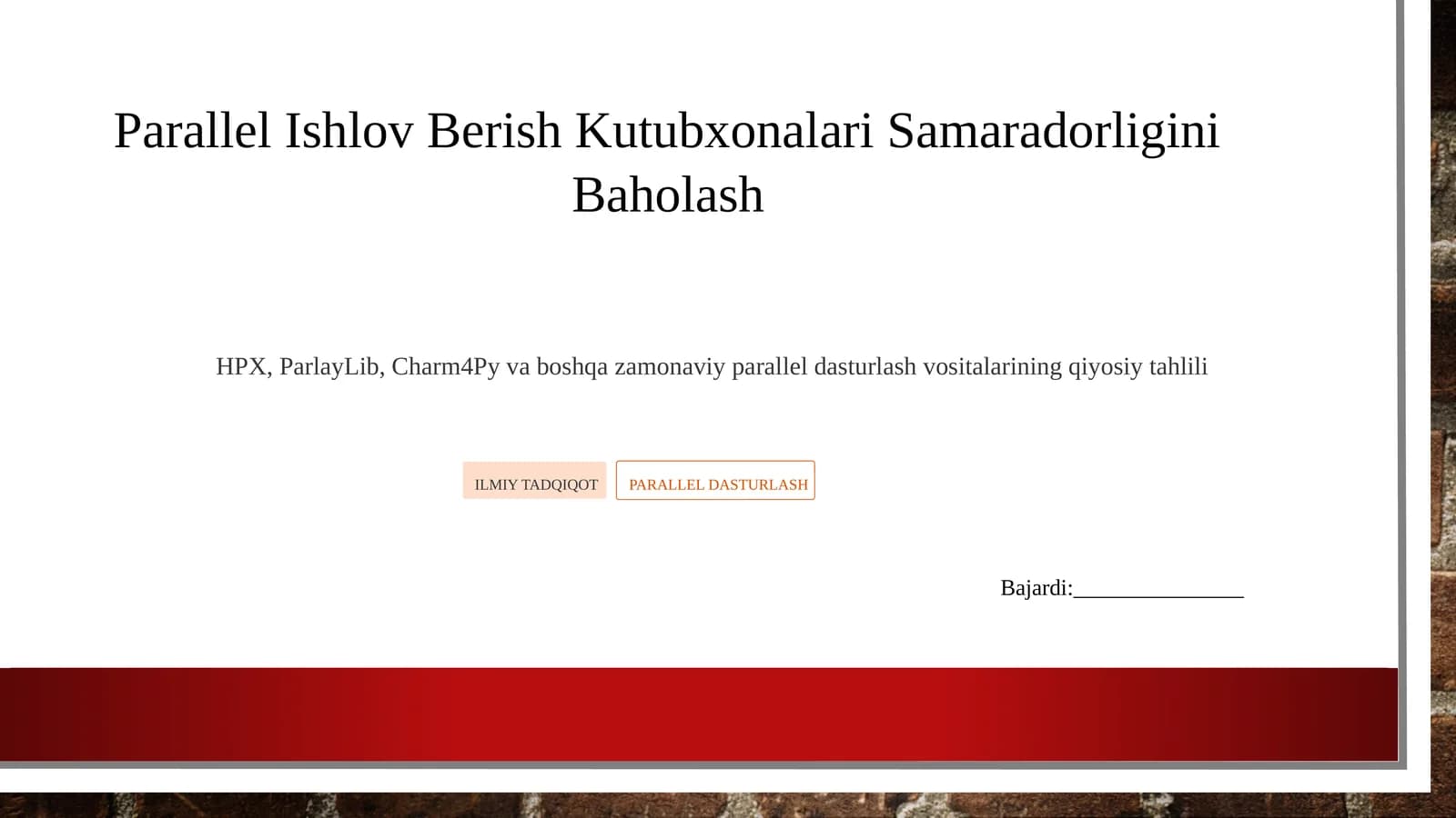 Parallel Ishlov Berish Kutubxonalari Samaradorligini Baholash