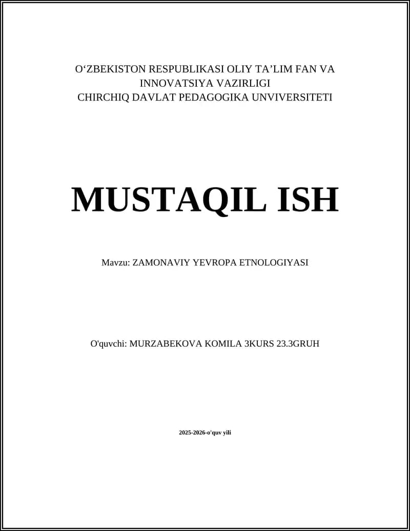 ZAMONAVIY YEVROPA ETNOLOGIYASI