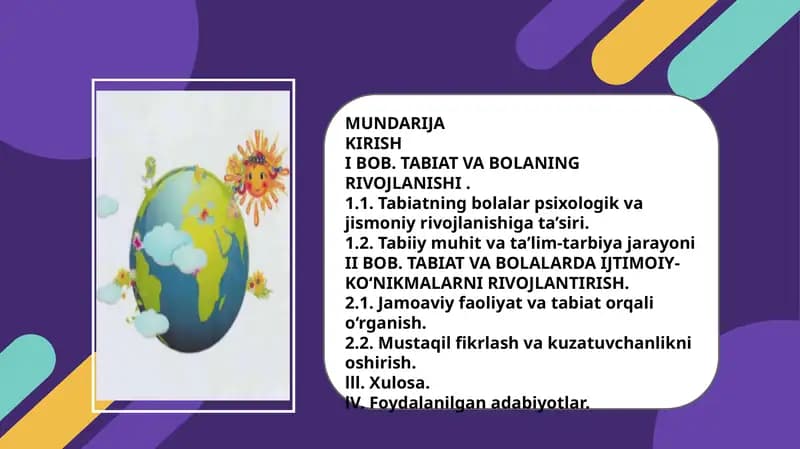 Ibob.Tabiat va Bolaning Rivojlanishi