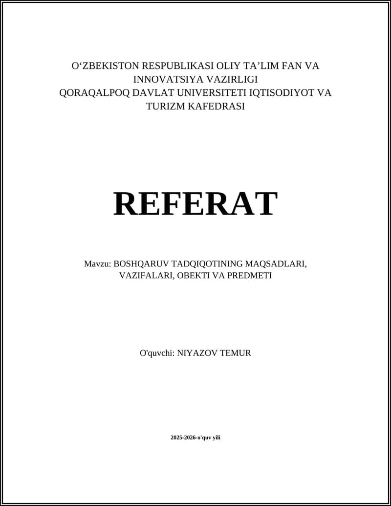 Boshqaruv Tadqiqoti Maqsadlari