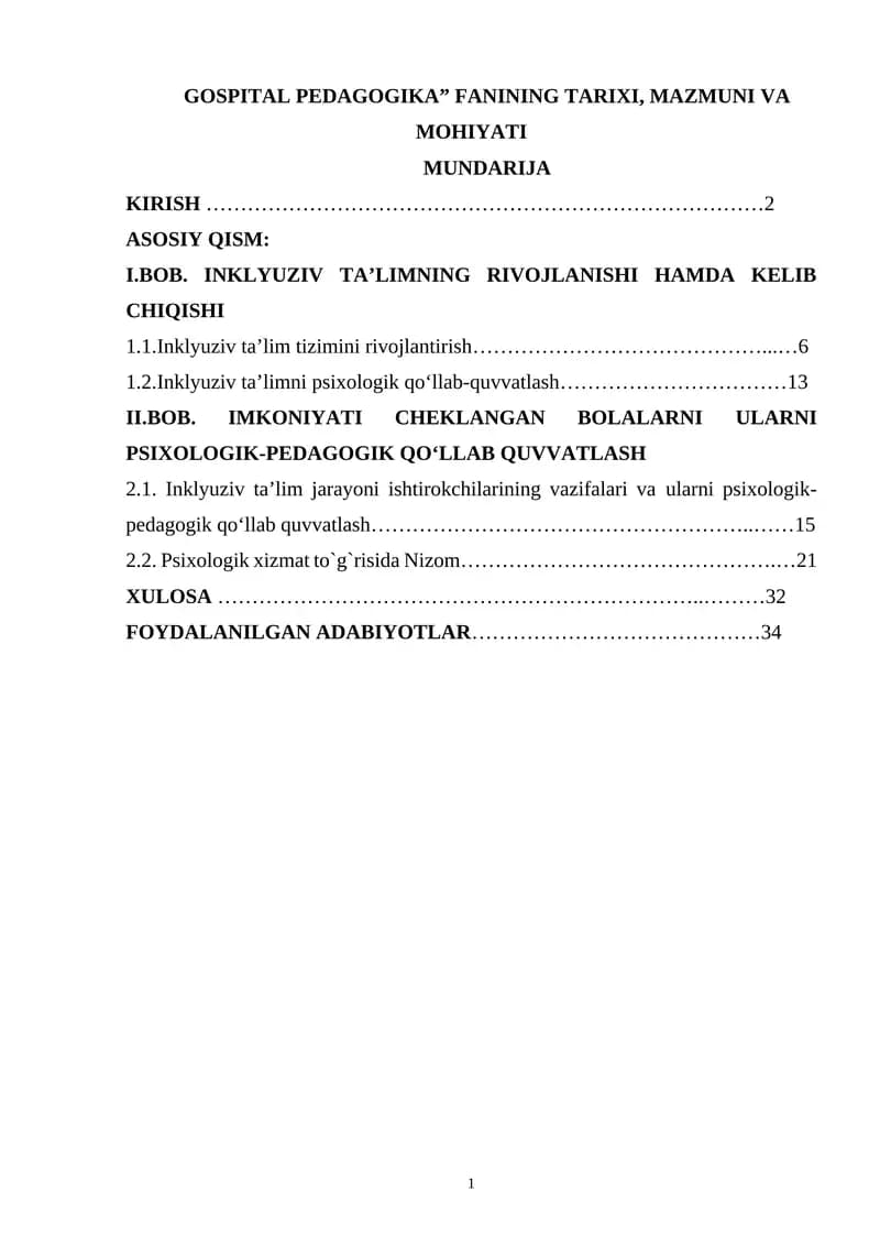 "GOSPITAL PEDAGOGIKA” FANINING TARIXI, MAZMUNI VA MOHIYATI"