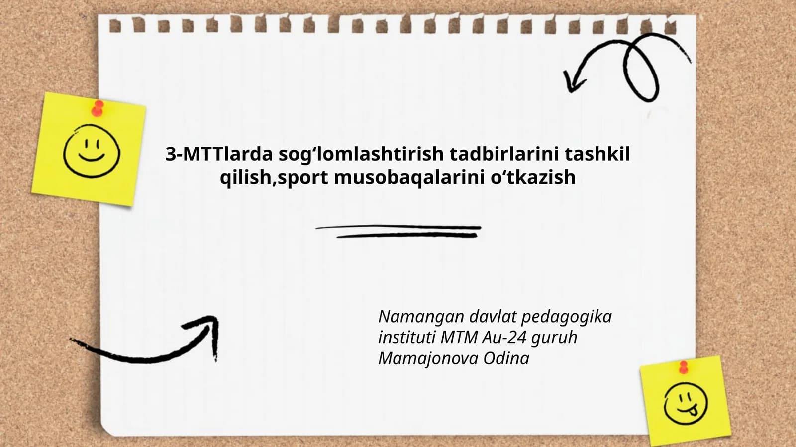 3-MTTlarda sogʻlomlashtirish tadbirlarini tashkil qilish, sport musobaqalarini oʻtkazish