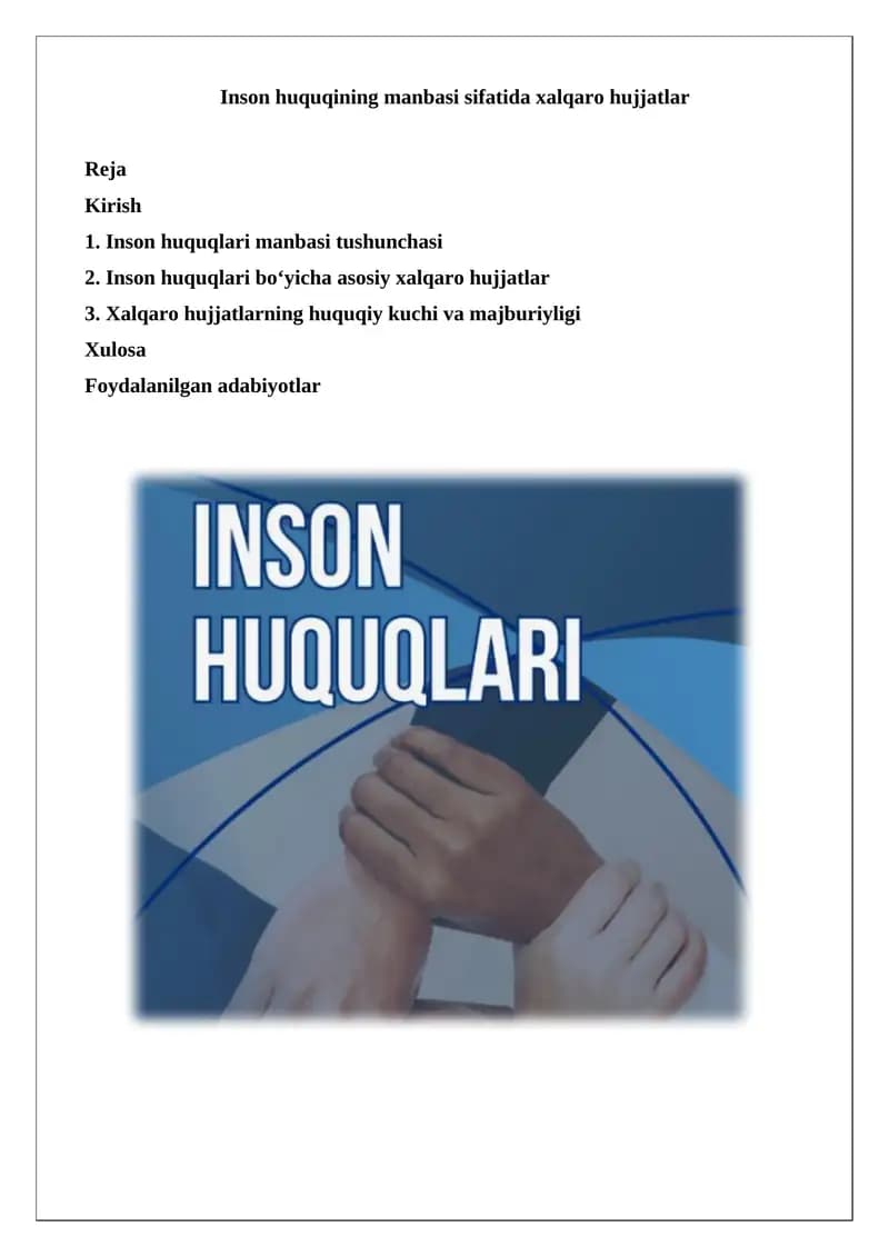 Inson huquqining manbasi sifatida xalqaro hujjatlar