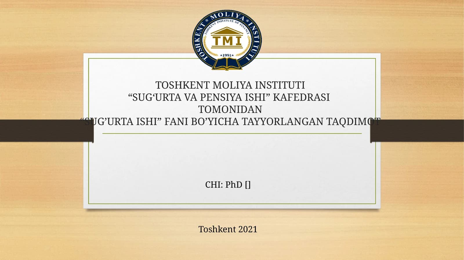 “SUG’URTA ISHI” FANI BO’YICHA TAYYORLANGAN TAQDIMOT