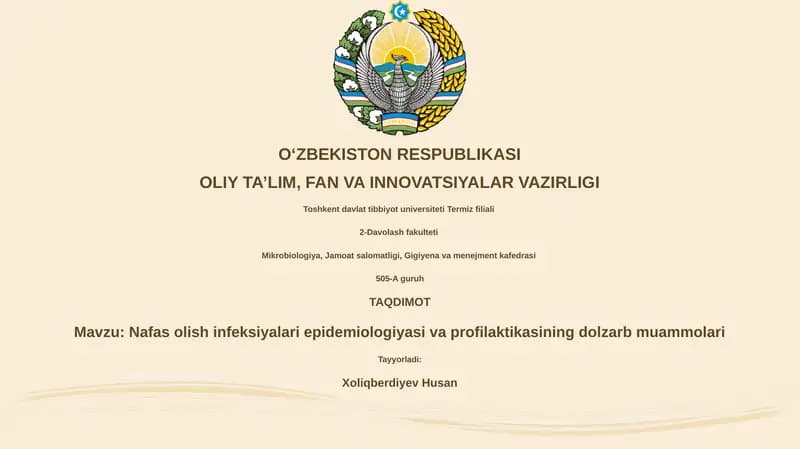 Nafas olish infeksiyalari epidemiologiyasi va profilaktikasining dolzarb muammolari
