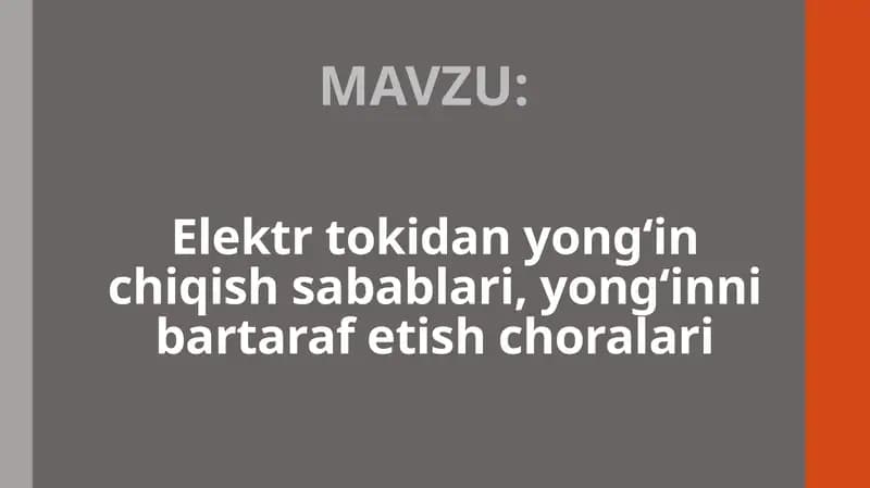 Elektr tokidanyo ung‘ inchiqish sabablari, yong‘in ni bartaraf etish choralari