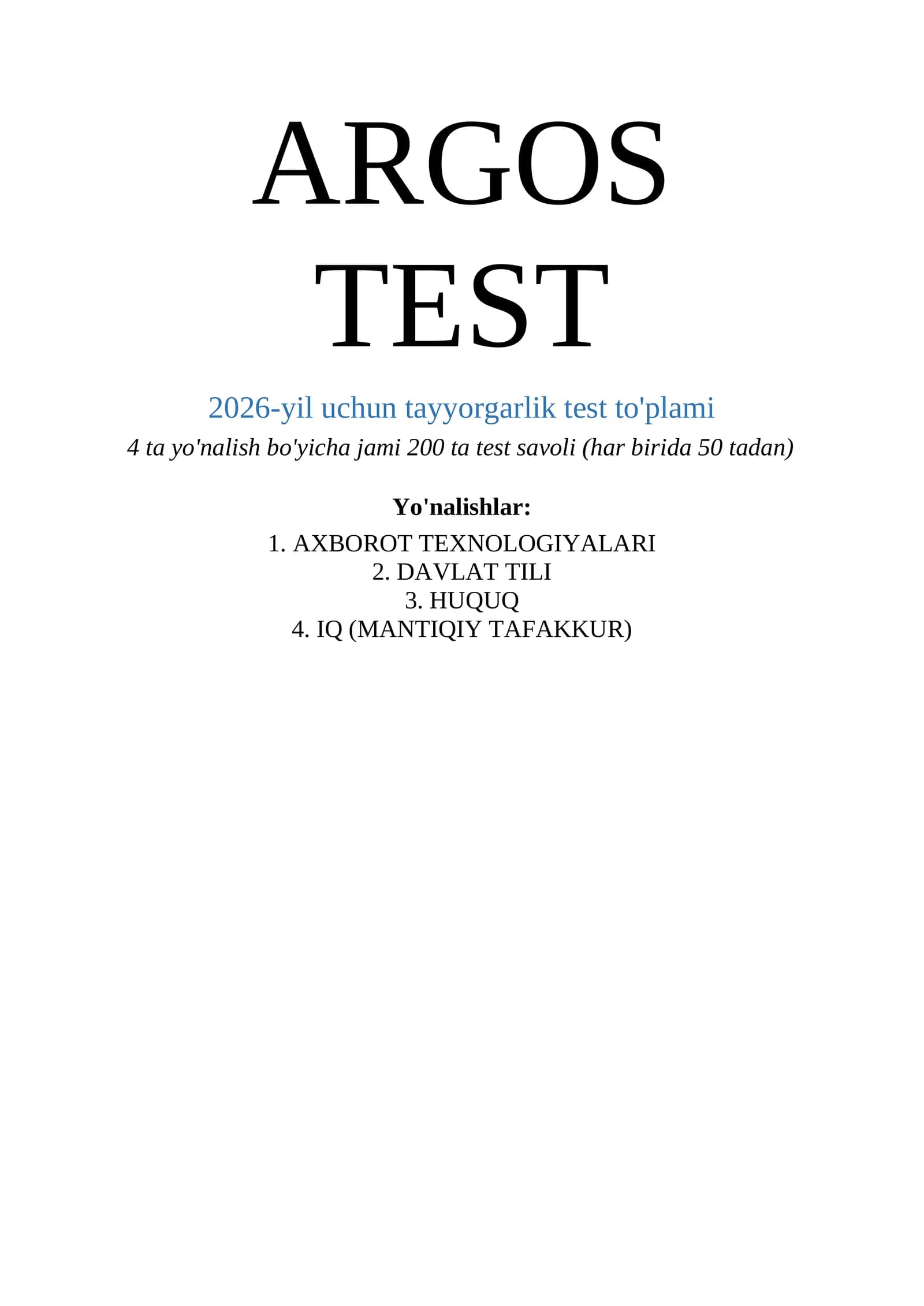 ARGOS TEST 2026-yil uchun tayyorgarlik test to'plami