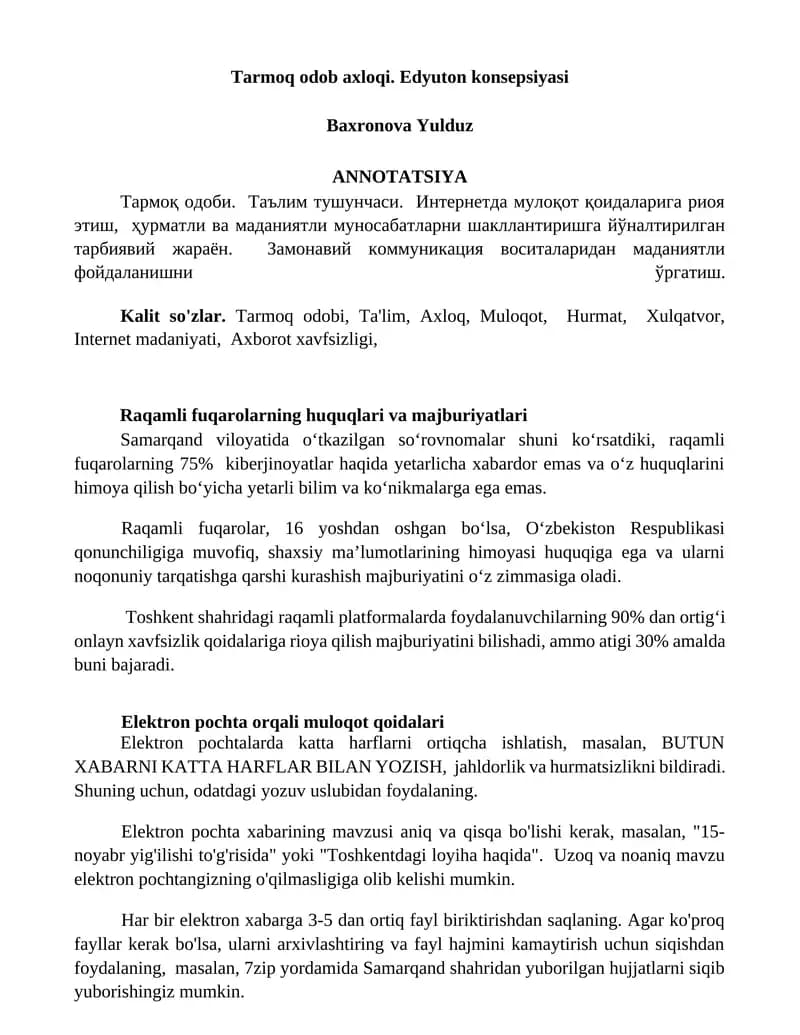 Elektron pochta orqali muloqot qoidalari