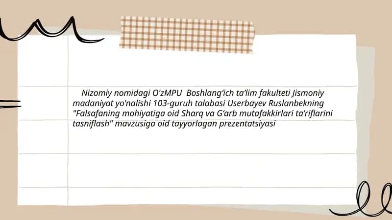 Falsafaning mohiyatiga oid Sharq va Gʻarb mutafakkirlari taʼriflarini tasniflash